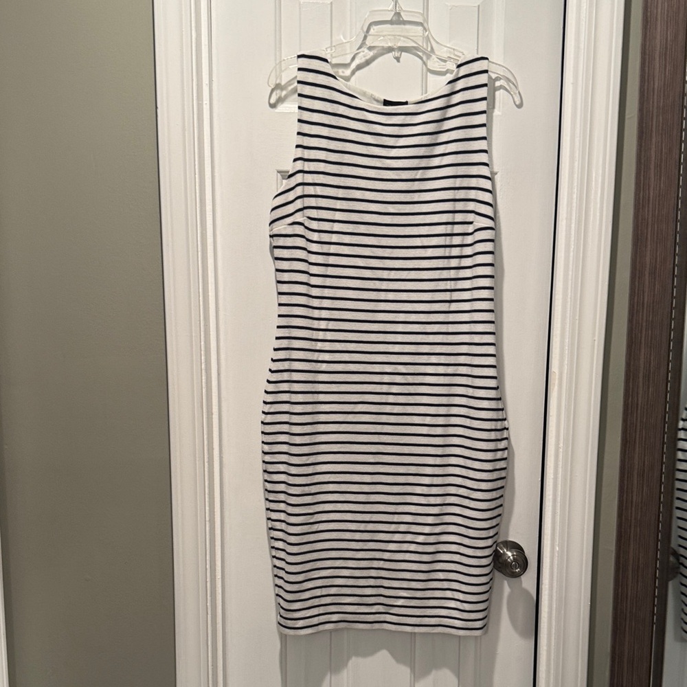 The Limited Black and White Striped Sleeveless Midi Sheath Dress
